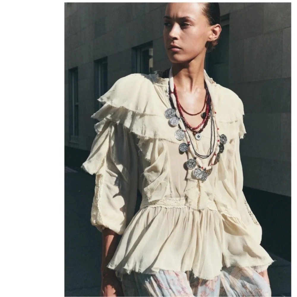 ZARA ZW COLLECTION BOHO LACE RUFFLE BLOUSE - Picture 4 of 4